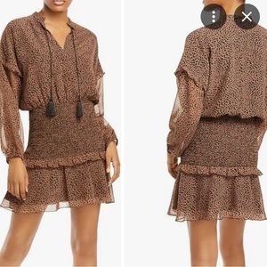 Aqua Leopard Chiffon Smocked Mini Dress